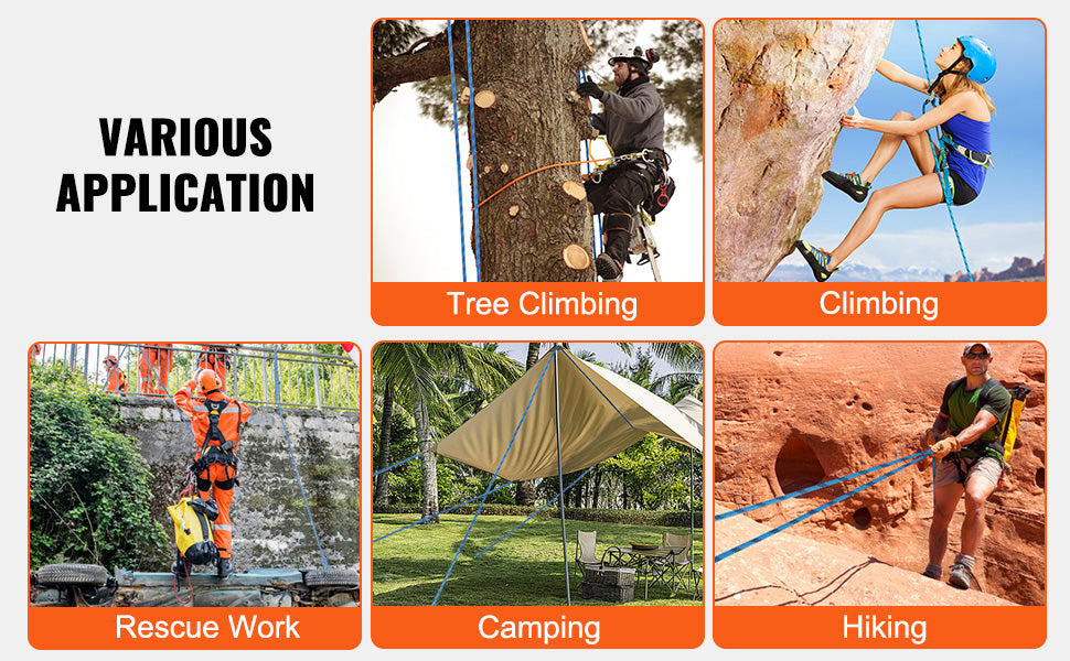 VEVOR 12.7mm Static Climbing Rope - 30KN Durable and Safe