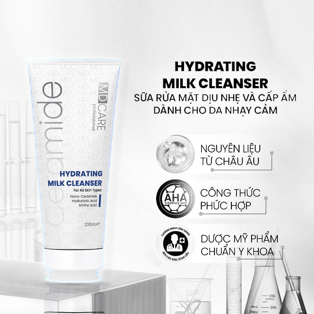 Sữa Rửa Mặt Dịu Nhẹ Và Cấp Ẩm Cho Da Nhạy Cảm MD CARE Hydrating Milk Cleanser 200ml