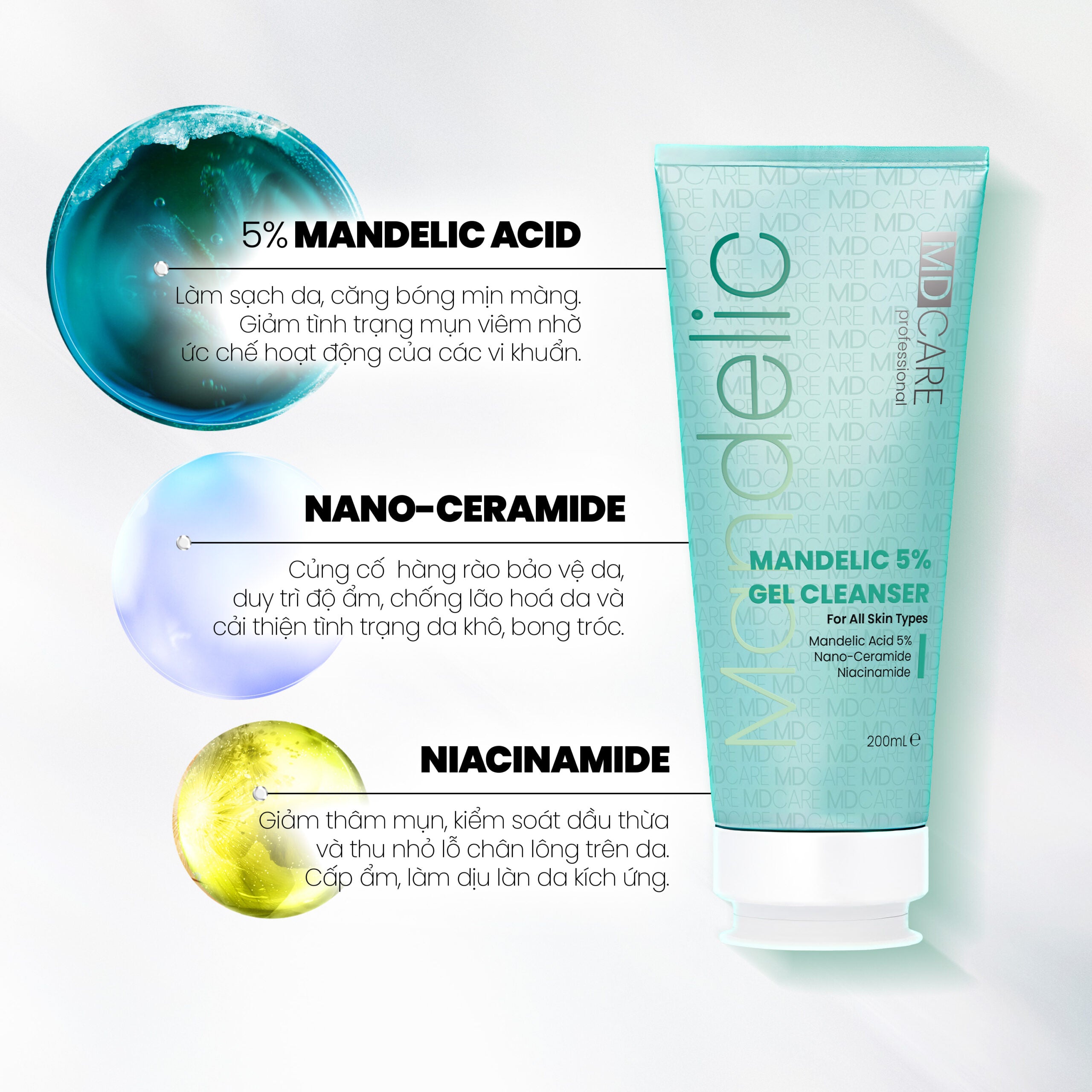 Sữa Rửa Mặt MD CARE Mandelic Acid 5% Gel Cleanser 200ml