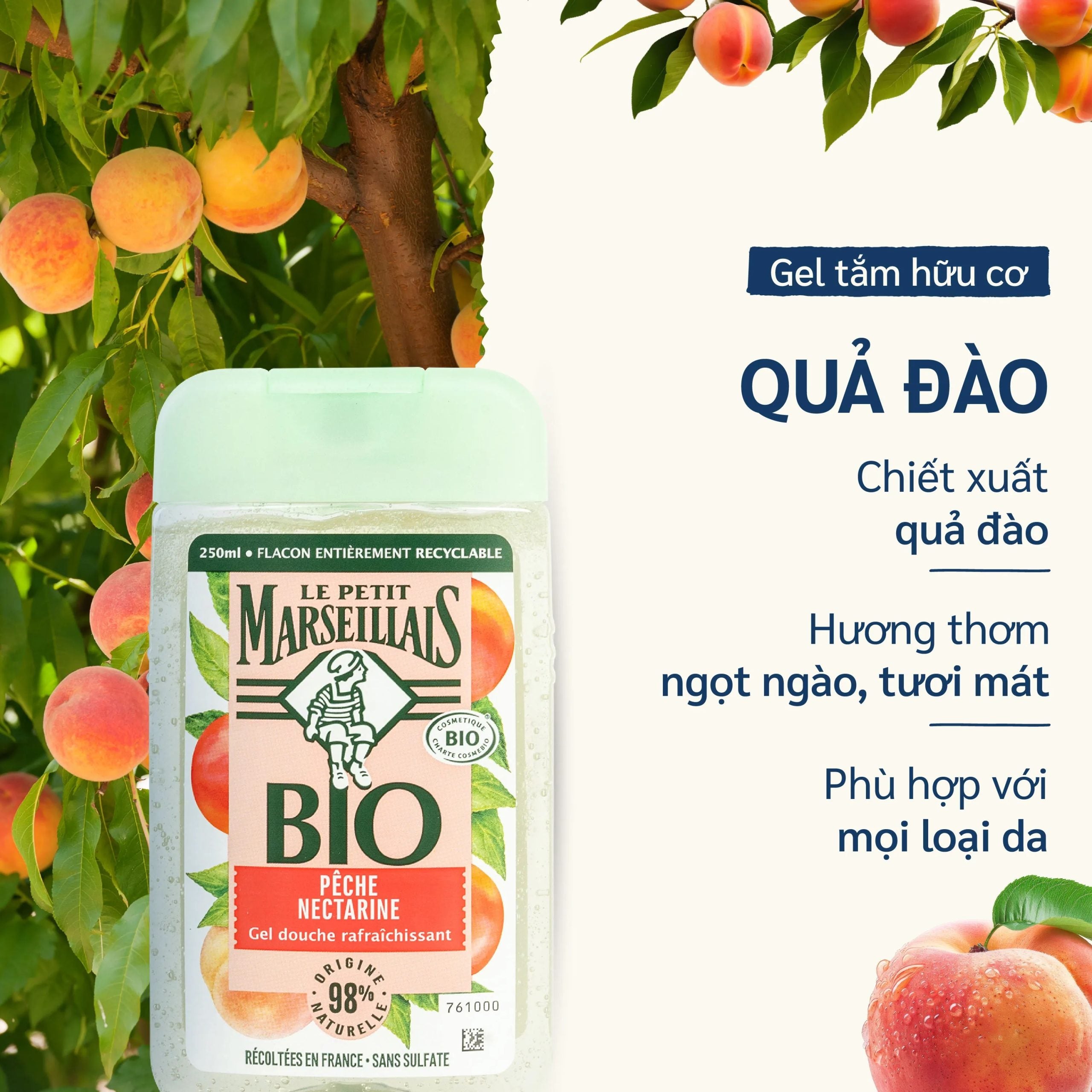 Sữa Tắm Hữu Cơ Le Petit Marseillais Gel 98% Thiên Nhiên 250ml