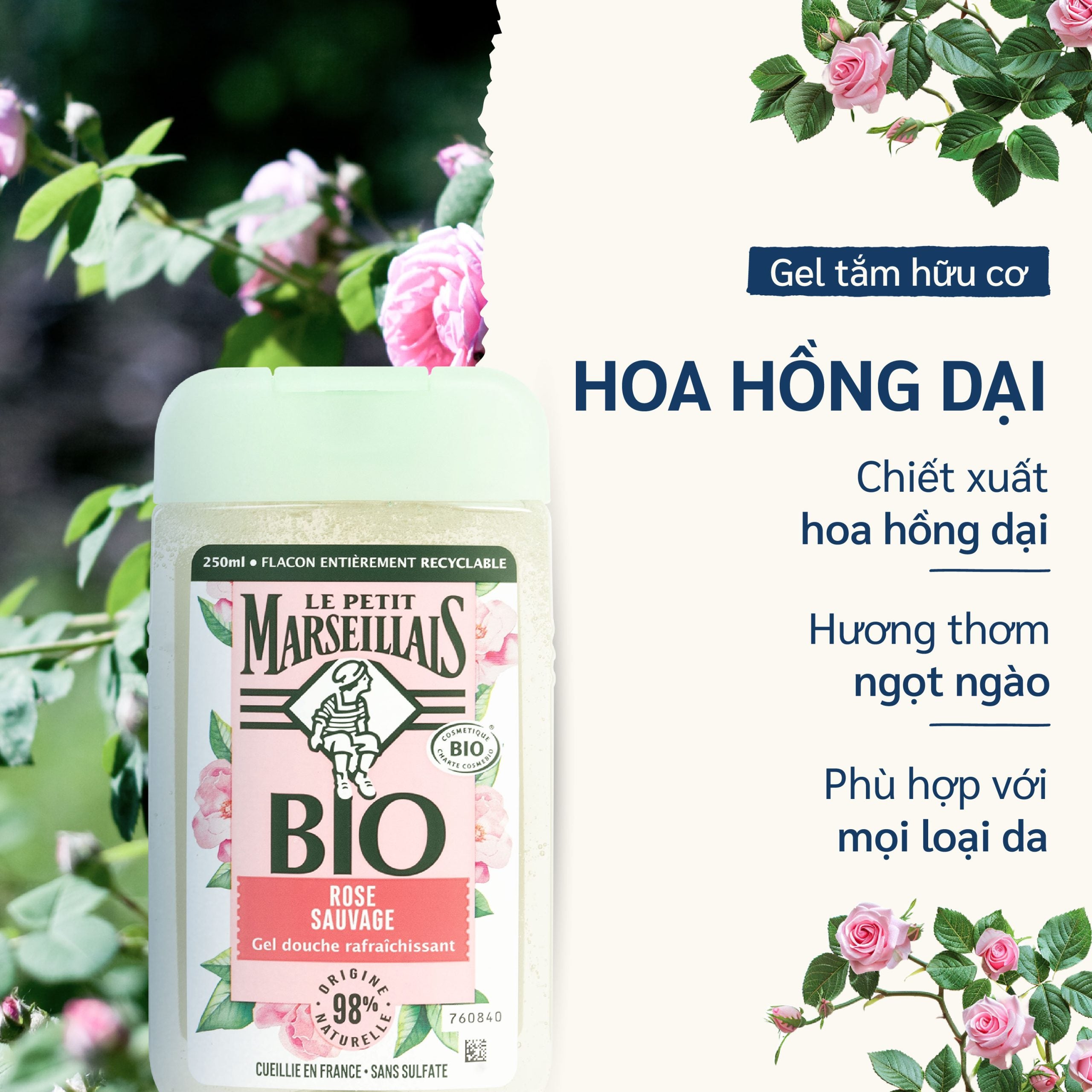Sữa Tắm Hữu Cơ Le Petit Marseillais Gel 98% Thiên Nhiên 250ml