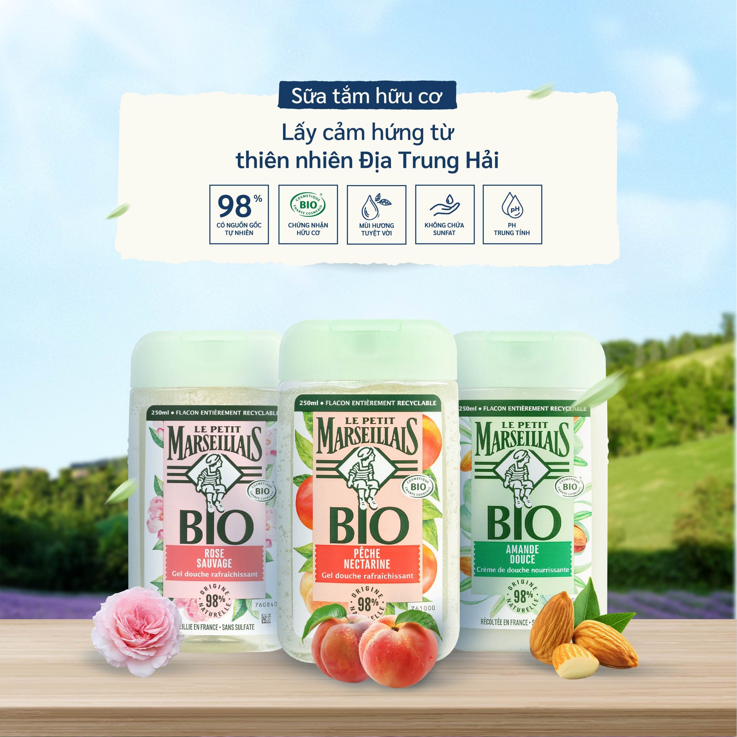 Sữa Tắm Hữu Cơ Le Petit Marseillais Gel 98% Thiên Nhiên 250ml