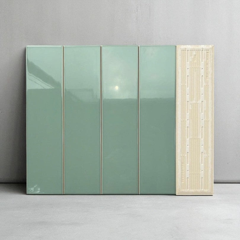 Premium light mint green glossy flat tile size 75x300mm code STA75315_S 